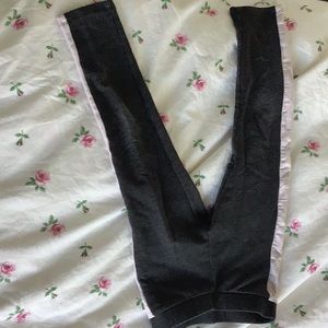 Grey pants with pink stripes